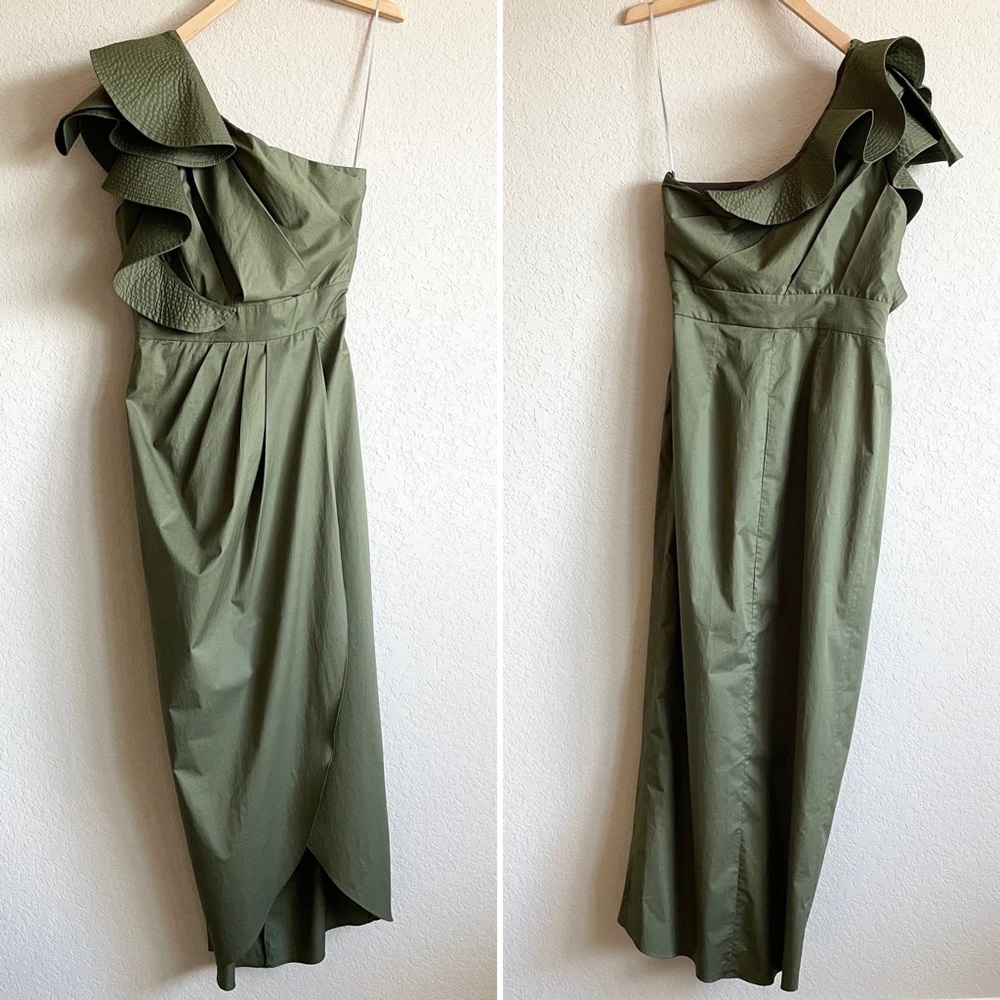 NWT Johanna Ortiz It's Never Too Late One Shoulder Midi Dress in Green Size 2 - Picture 4 of 15